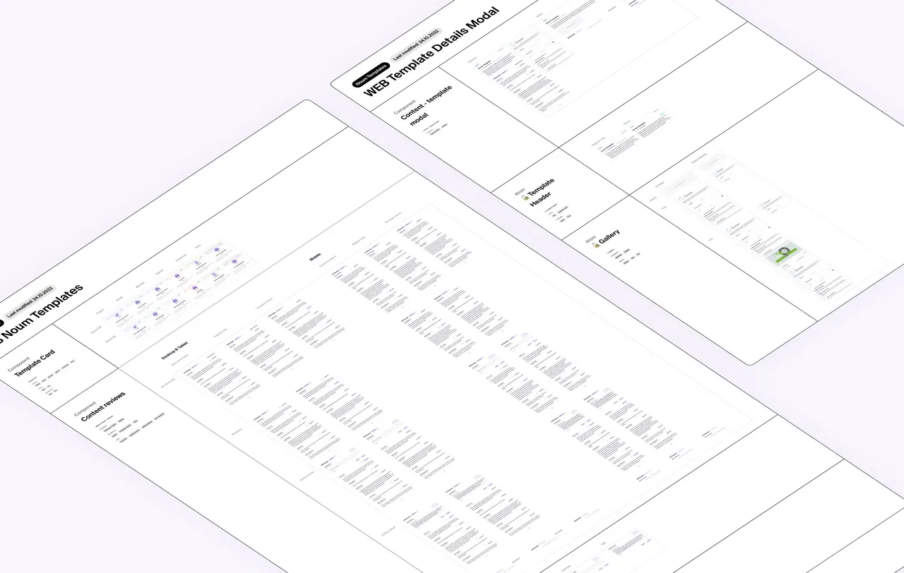 Design system pages with Noum templates in an isometric view