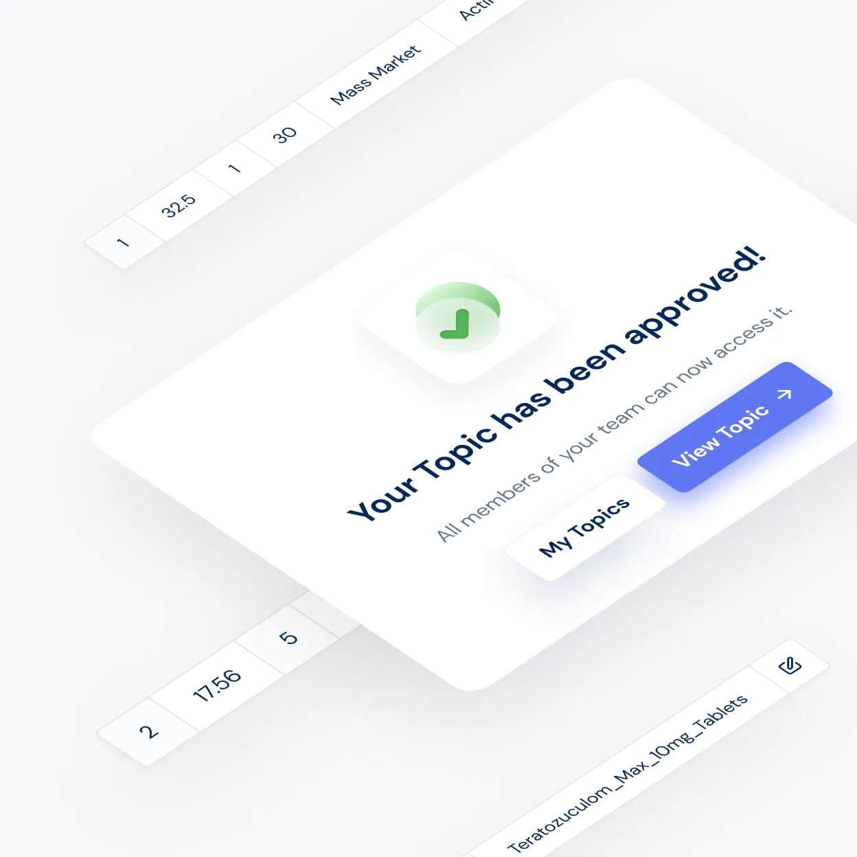 Isometric view of the confirmation dialog: Your Topic has been approved